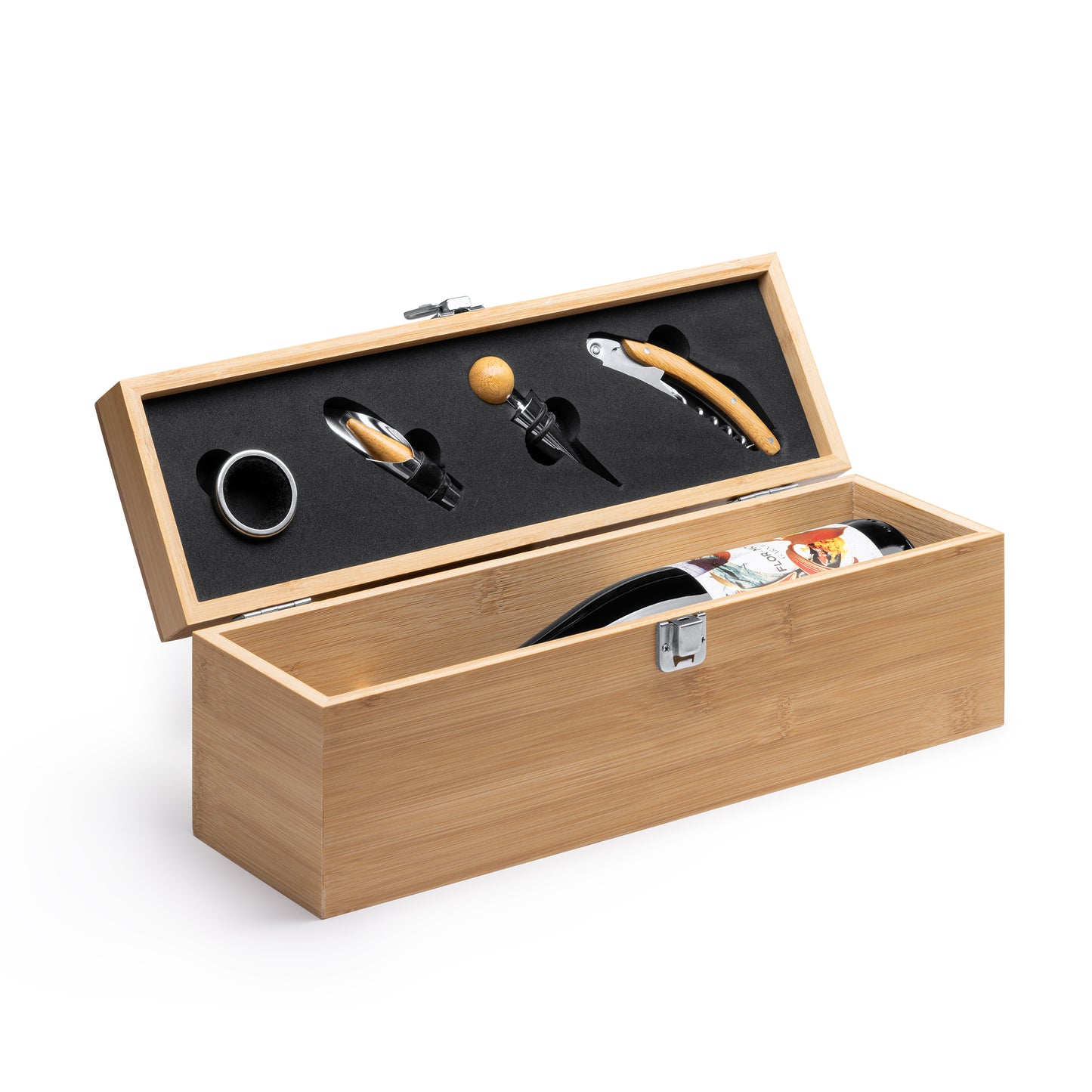 Caja de vino personalizada con accesorios y grabado láser
