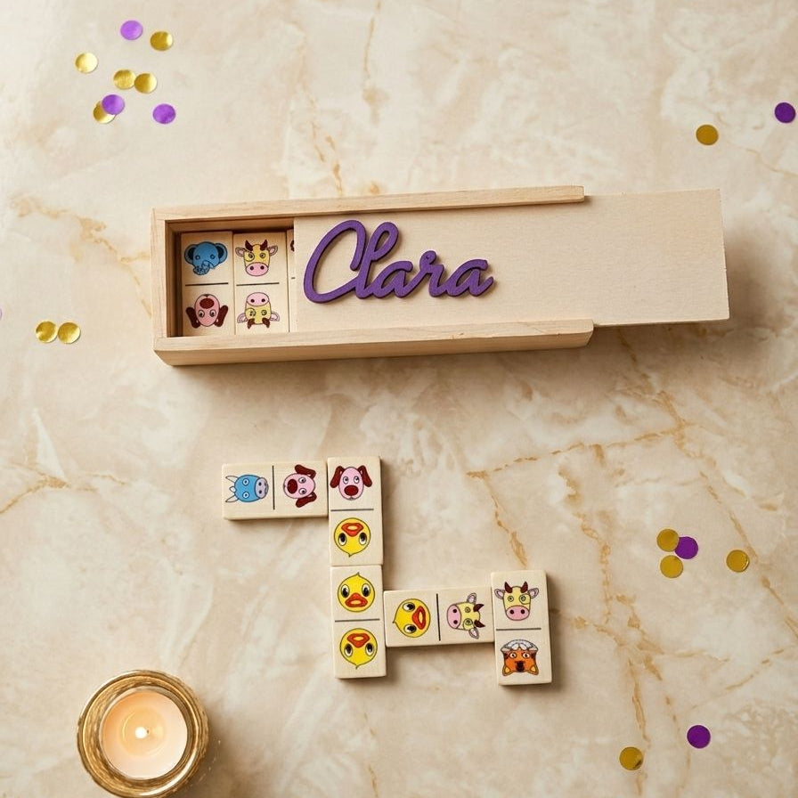 Dominó Infantil de Madera con Animales Personalizado · Detalle para Niños en Bodas y Comuniones
