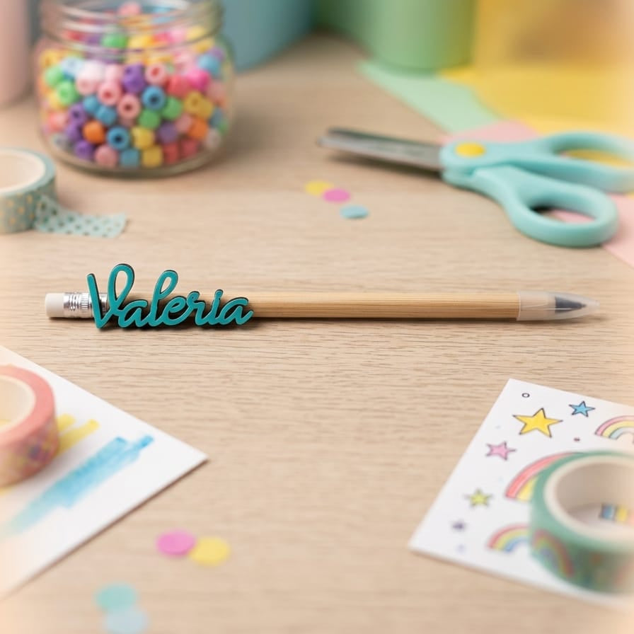 Lápiz Infinito de Bambú con Nombre Grabado en Madera · Detalle Infantil para Bodas, Comuniones y Bautizos