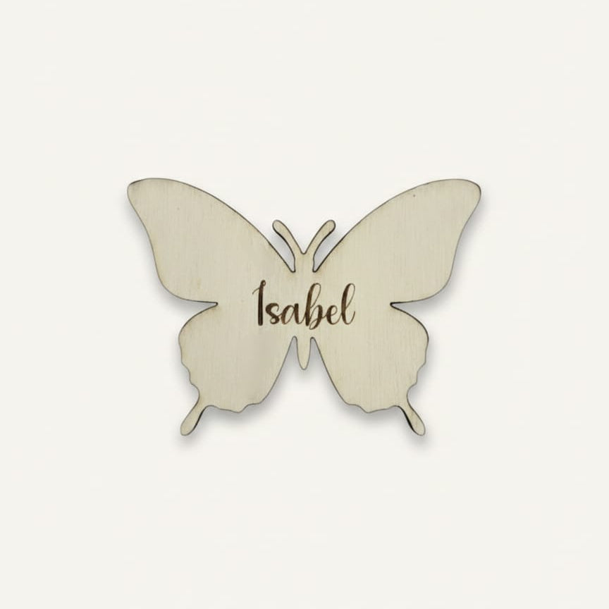 Marcasitios de Madera Personalizados Mariposa | Detalle e Imán para Boda