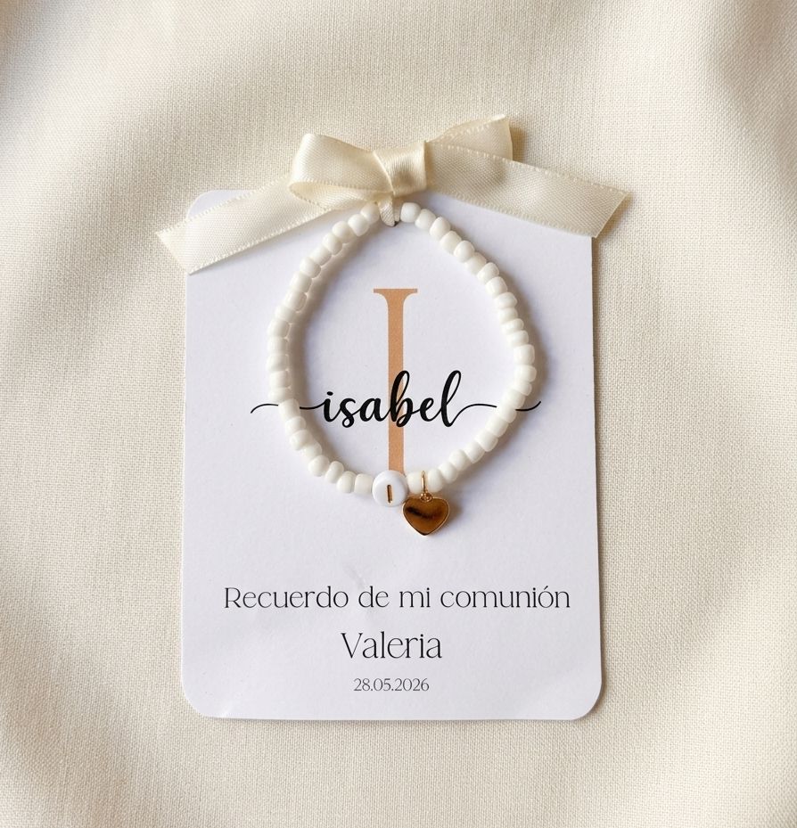Pulsera Personalizada con Inicial y Corazón Dorado · Detalle para Invitadas de Comunión
