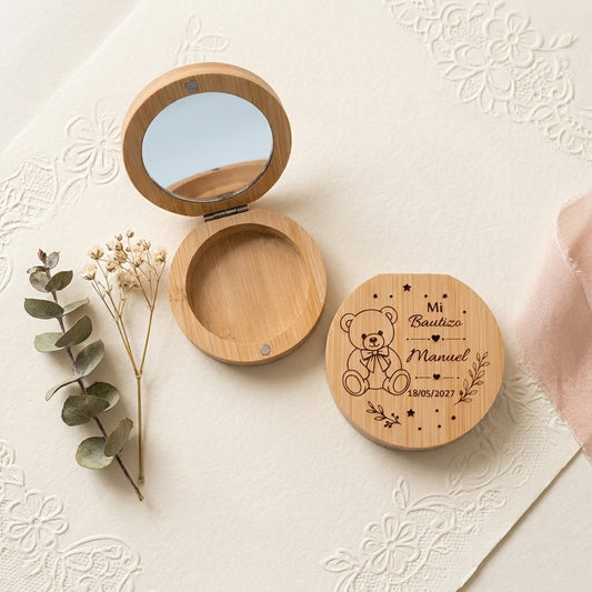 Joyero de madera personalizado con espejo | Detalle de bautizo para invitados