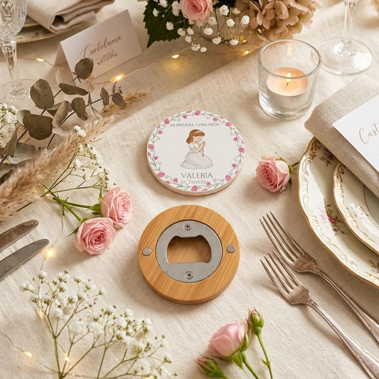 Abridor Imantado de Bambú Personalizado · Detalle Original para Invitados de Comunión