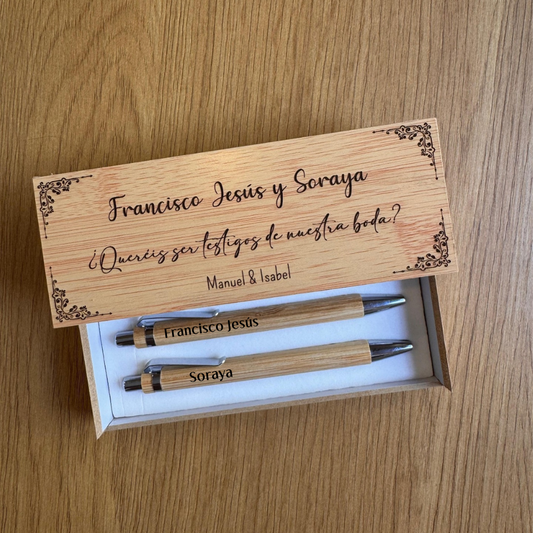 Estuche Doble con 2 Bolígrafos Personalizados para Testigos de Boda