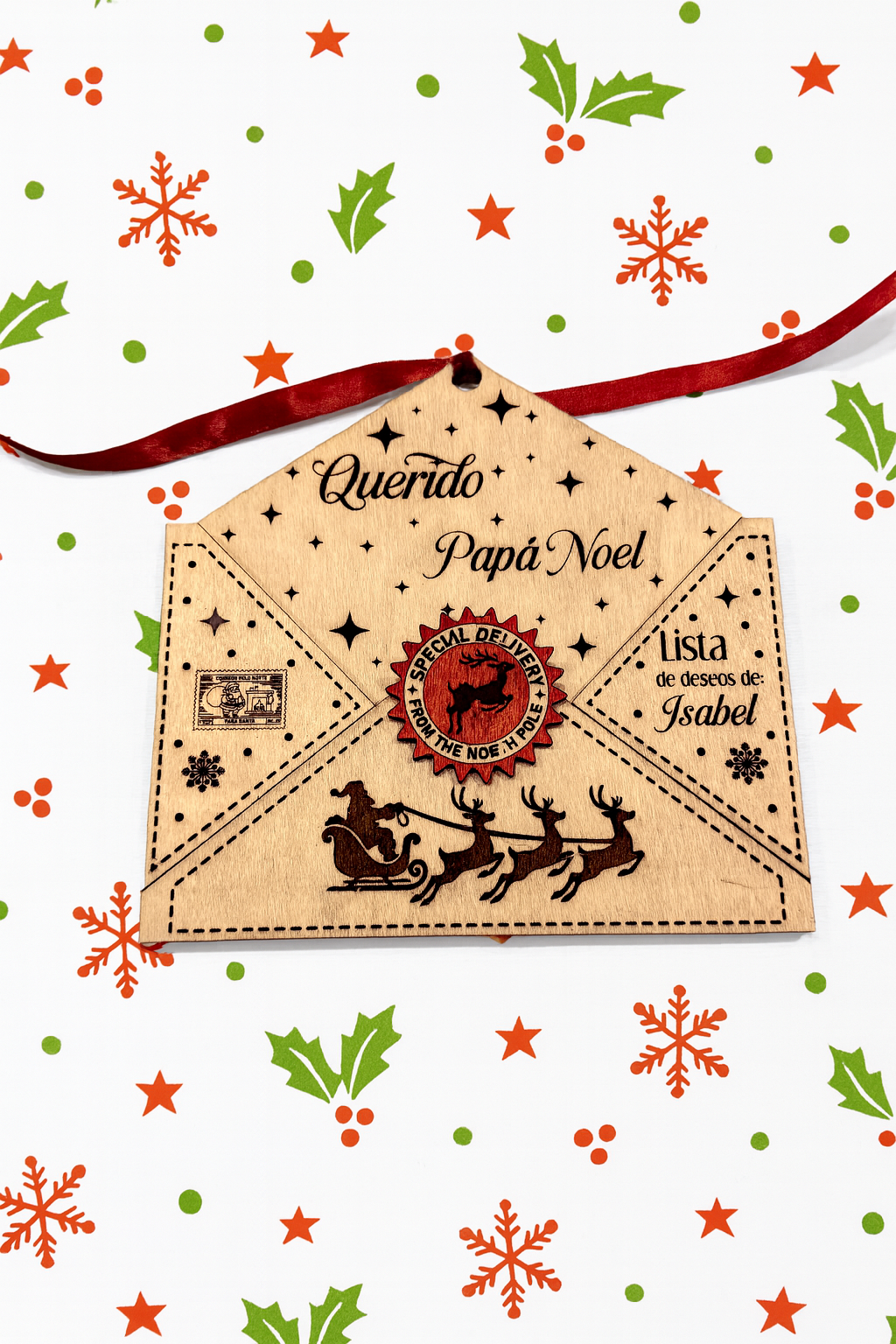 Sobre de Madera Personalizado para la Carta de Papá Noel