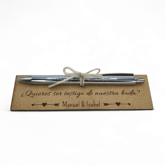 TABLILLA PERSONALIZADA PARA TESTIGO DE BODA CON BOLÍGRAFO