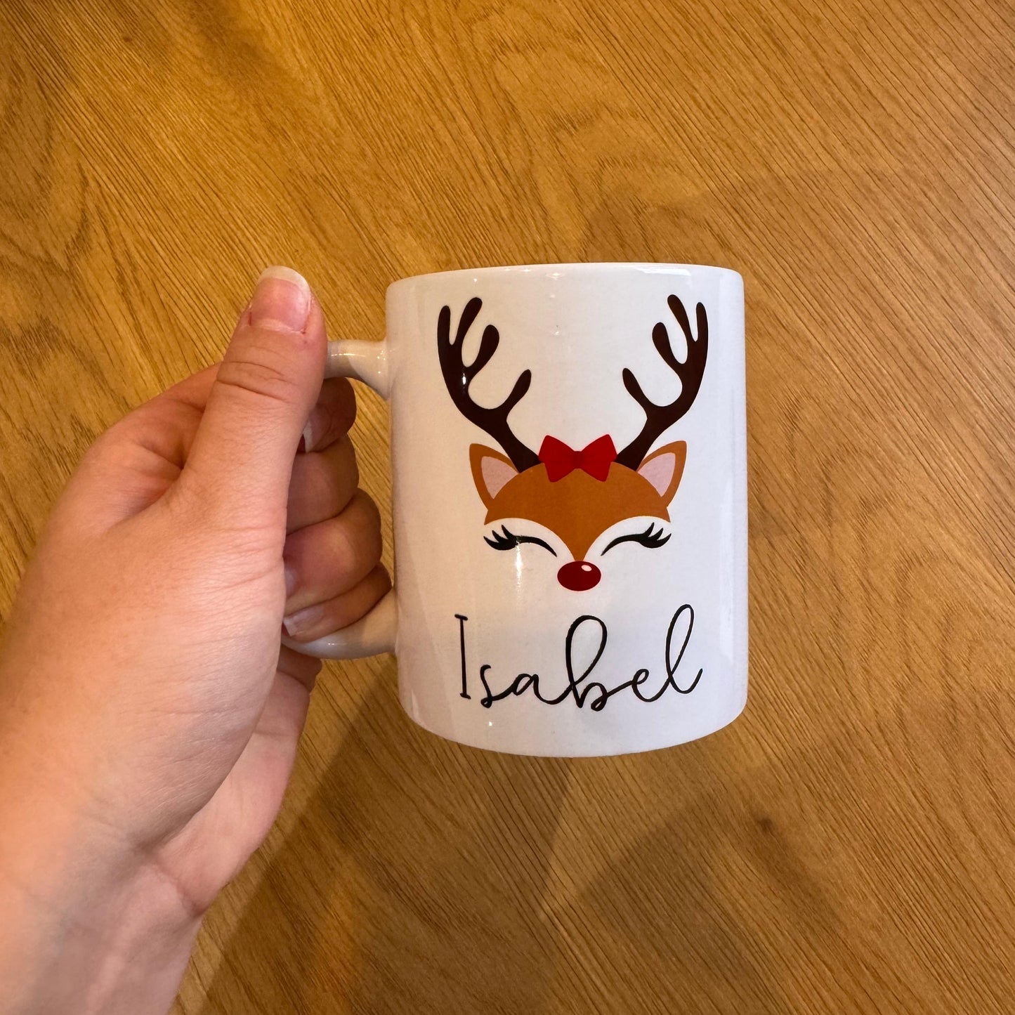 Taza de Navidad Personalizada con Reno y Nombre