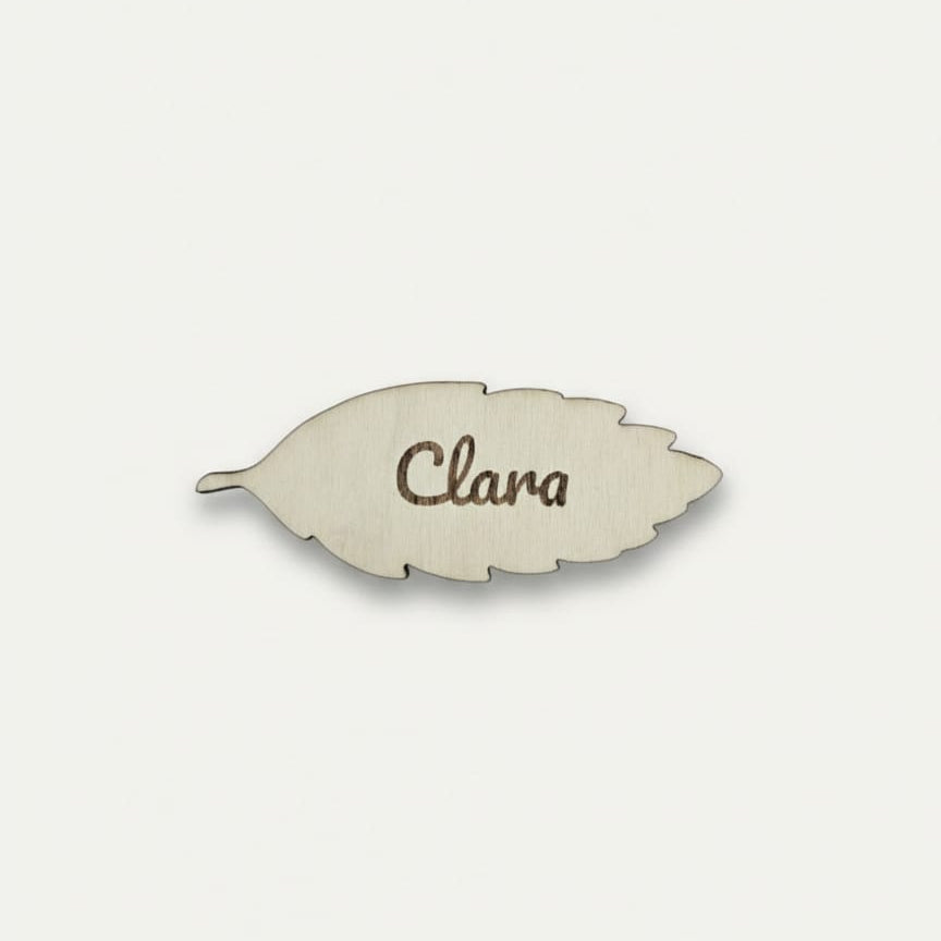 Marcasitios Hoja de Madera Personalizado | Detalle de Boda Orgánico e Imán