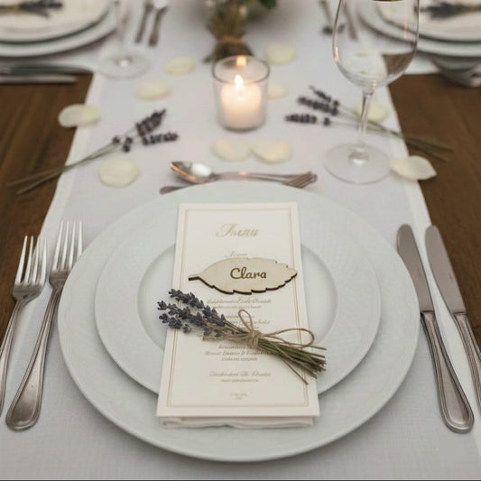 Marcasitios Hoja de Madera Personalizado | Detalle de Boda Orgánico e Imán