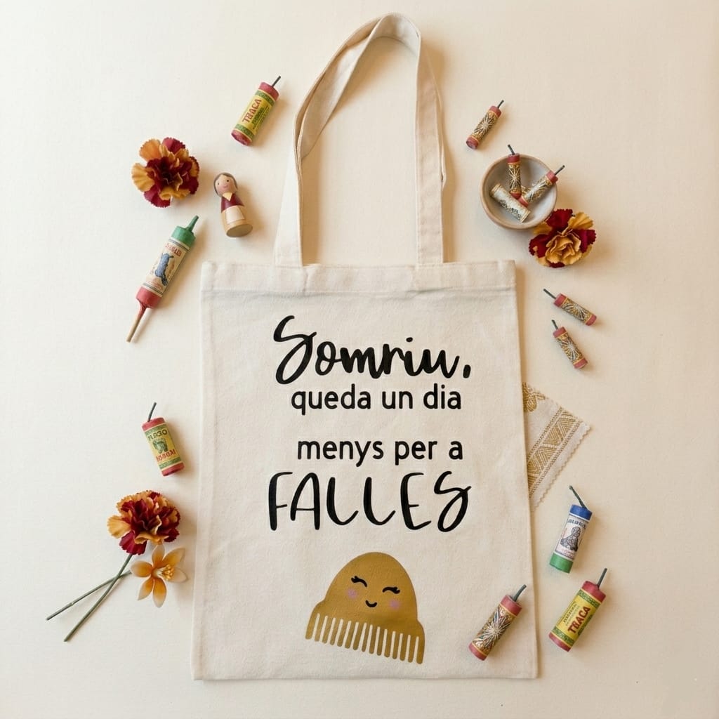 Tote Bag Fallera "Somriu, queda un dia menys" | Bolsa de Tela Fallas