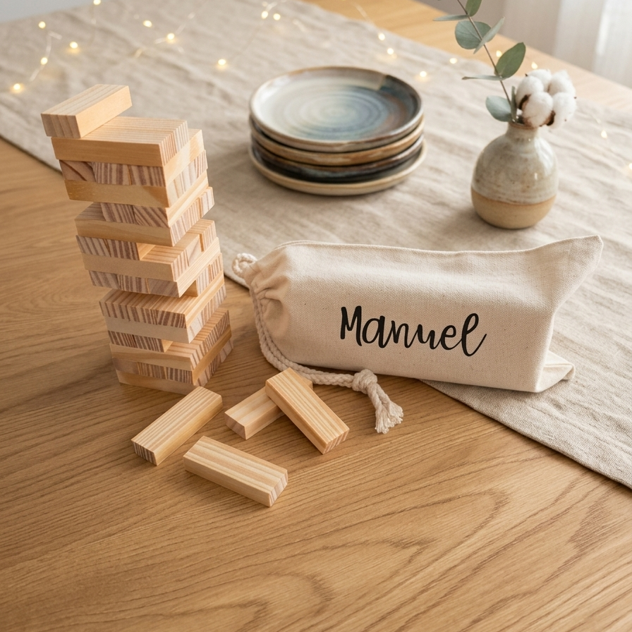 Torre de Bloques de Madera Personalizada · 45 Piezas · Detalle Infantil para Bodas, Comuniones y Bautizos