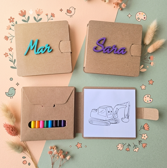 Set Infantil para Colorear Personalizado con Nombre en Madera