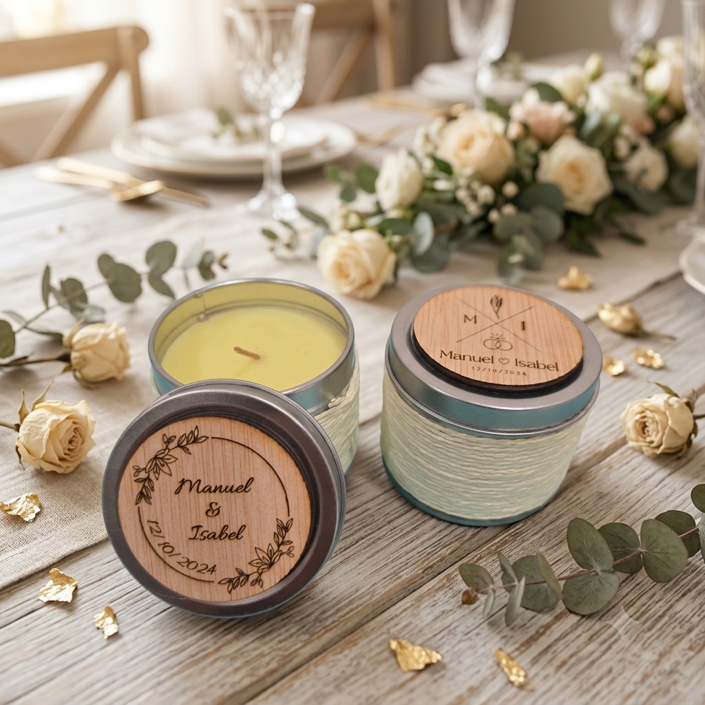 Vela aromática de vainilla personalizada para bodas | Detalle para invitados