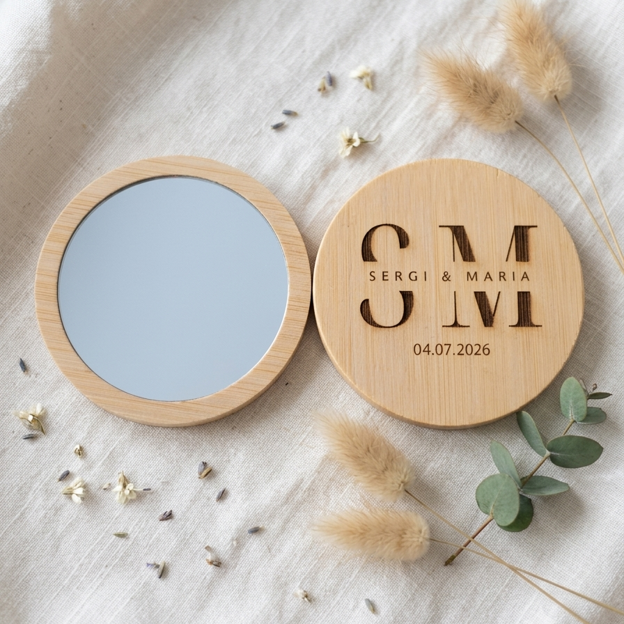 Espejo de madera personalizado para boda – Detalle para invitados