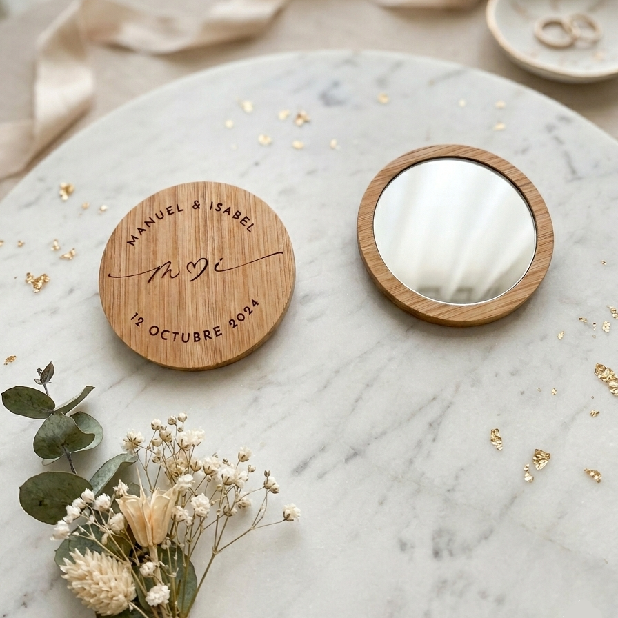 Espejo de madera personalizado para boda – Detalle para invitados