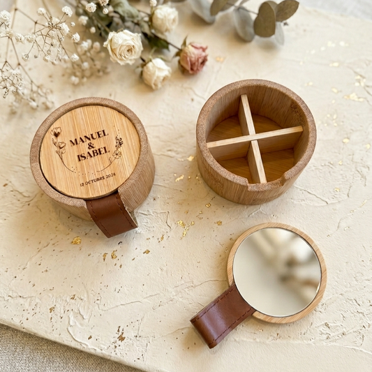 Joyero con espejo y compartimentos personalizado – Detalle para boda