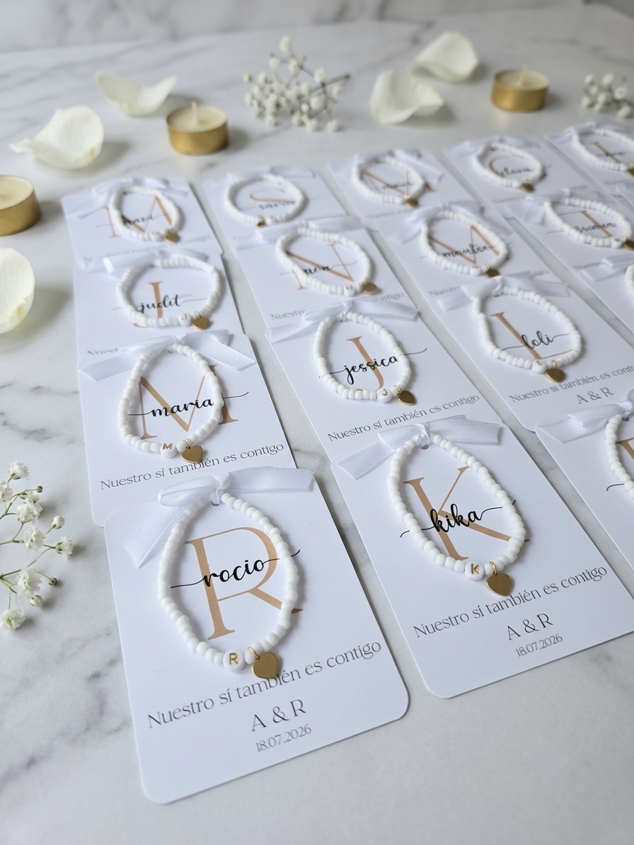 Pulsera Personalizada con Inicial y Corazón Dorado · Detalle para Invitadas de Boda