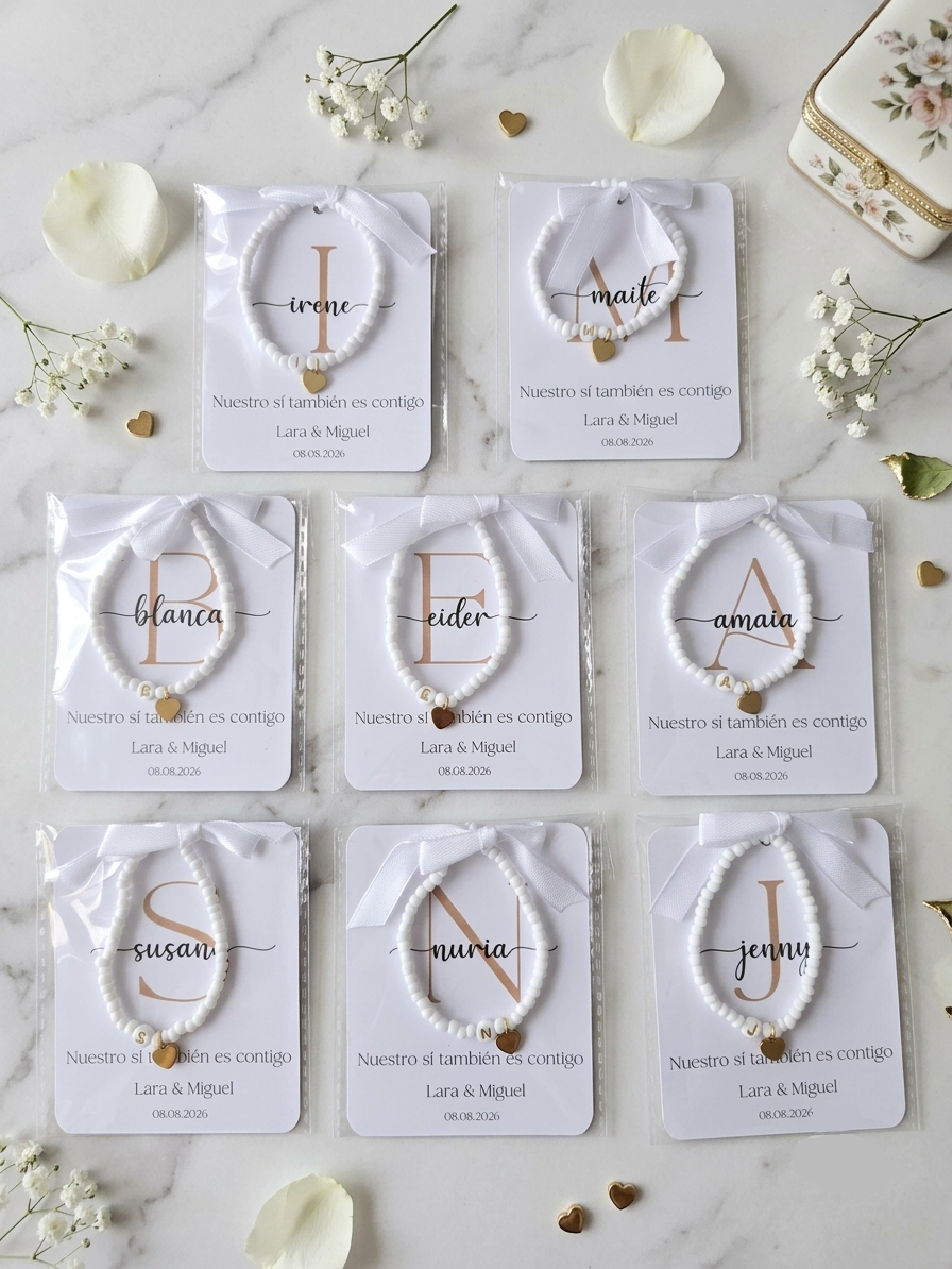 Pulsera Personalizada con Inicial y Corazón Dorado · Detalle para Invitadas de Boda