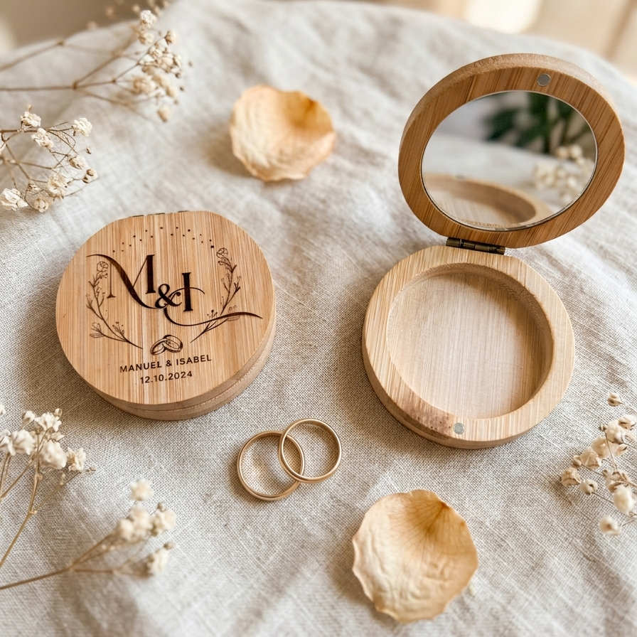 Joyero de madera con espejo personalizado – Detalle para boda