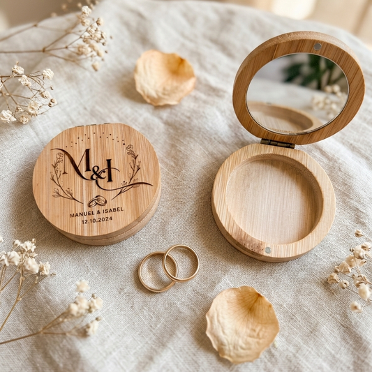Joyero de madera con espejo personalizado – Detalle para boda