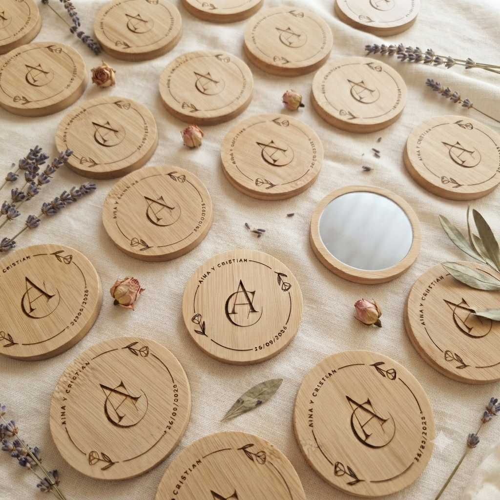 Espejo de madera personalizado para boda – Detalle para invitados