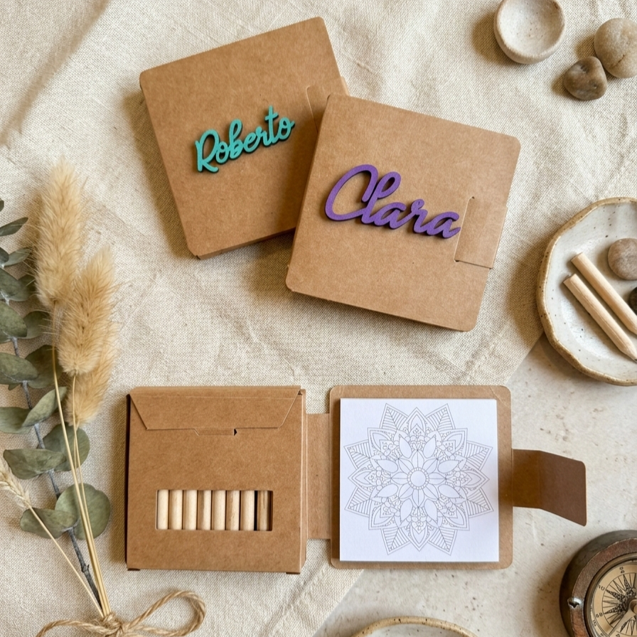 Set Infantil para Colorear Personalizado con Nombre en Madera