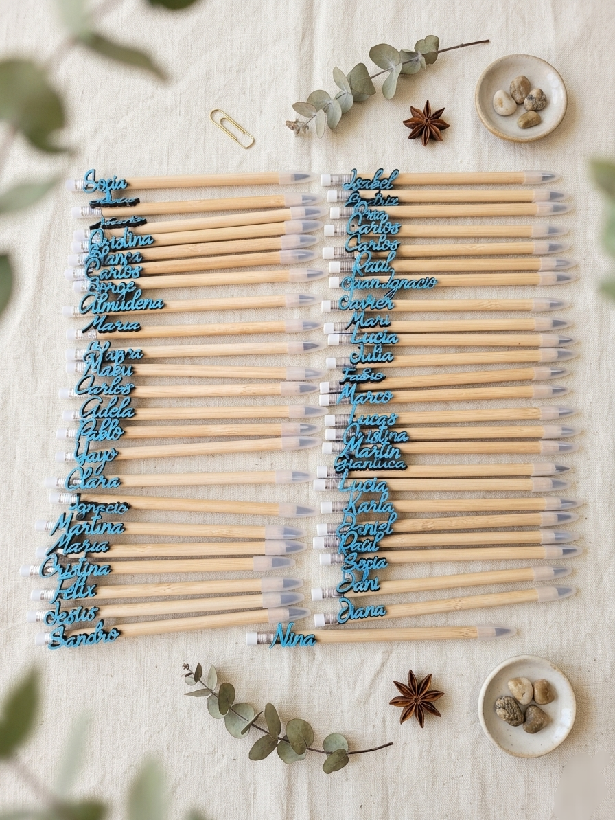 Lápiz Infinito de Bambú con Nombre Grabado en Madera · Detalle Infantil para Bodas, Comuniones y Bautizos