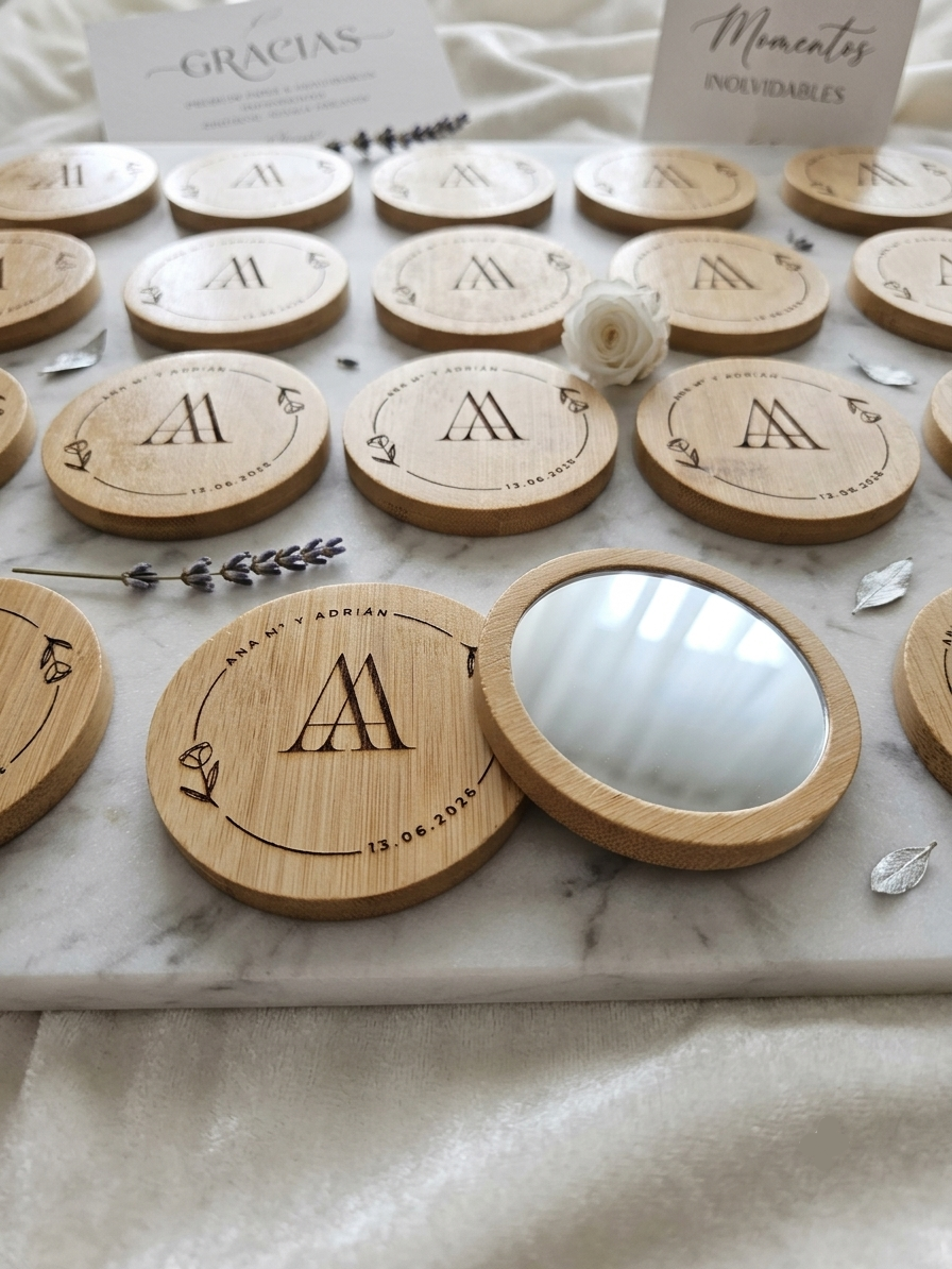 Espejo de madera personalizado para boda – Detalle para invitados