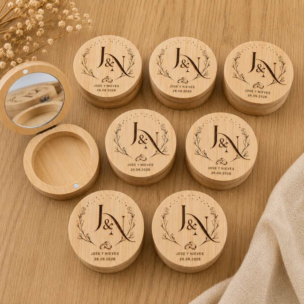 Joyero de madera con espejo personalizado – Detalle para boda