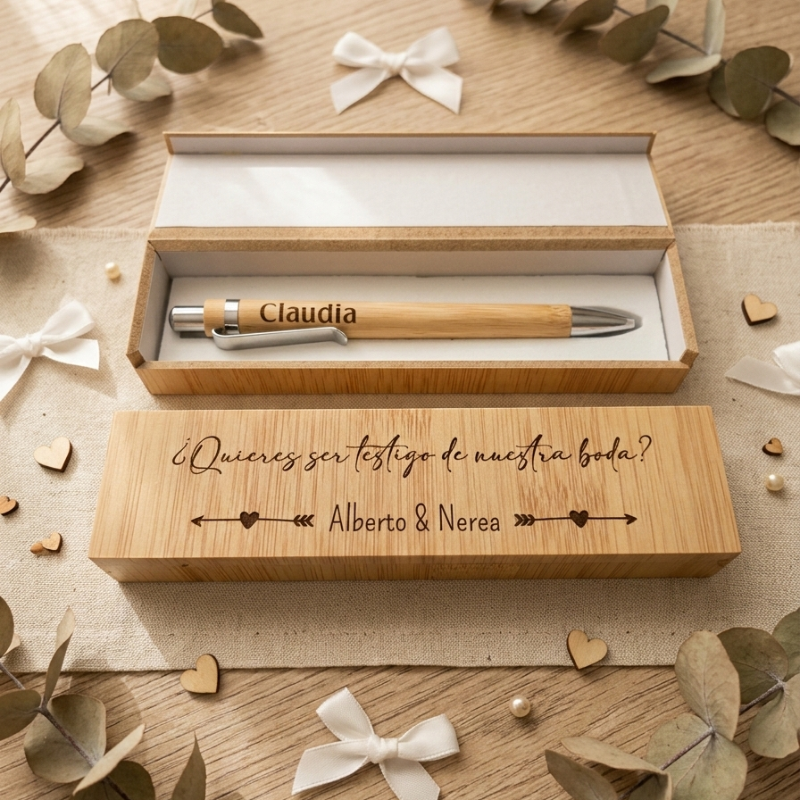 Estuche con Bolígrafo Personalizado para Testigo de Boda